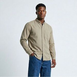140 COS Men's Long Sleeve Relaxed Fit Khaki Cotton Casual Shirt, X-Large